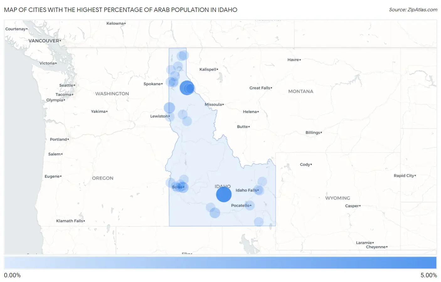 Cities with the Highest Percentage of Arab Population in Idaho Map