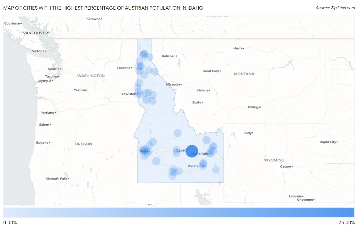 Cities with the Highest Percentage of Austrian Population in Idaho Map