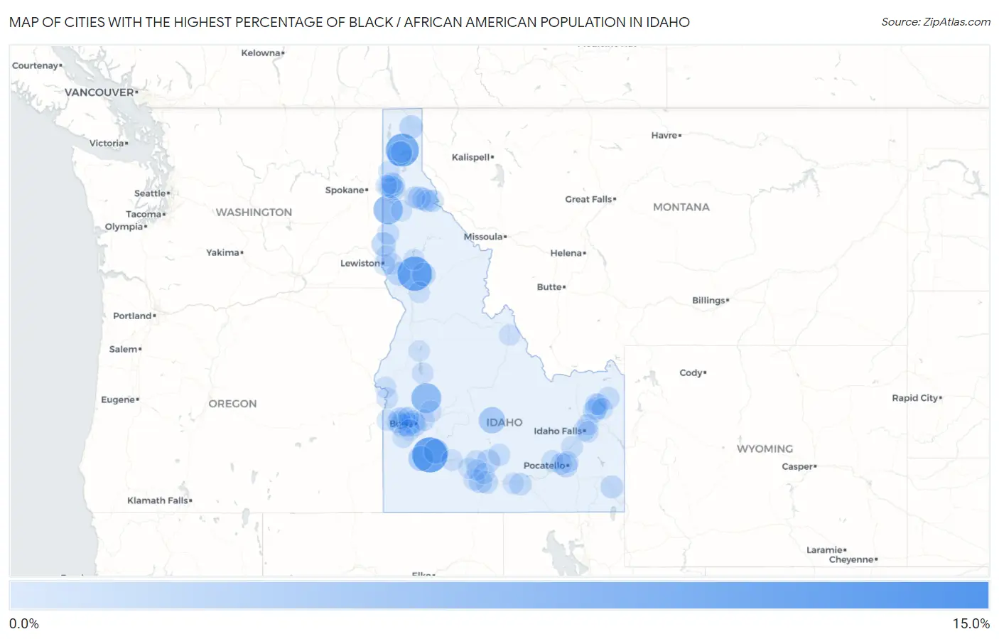 Cities with the Highest Percentage of Black / African American Population in Idaho Map
