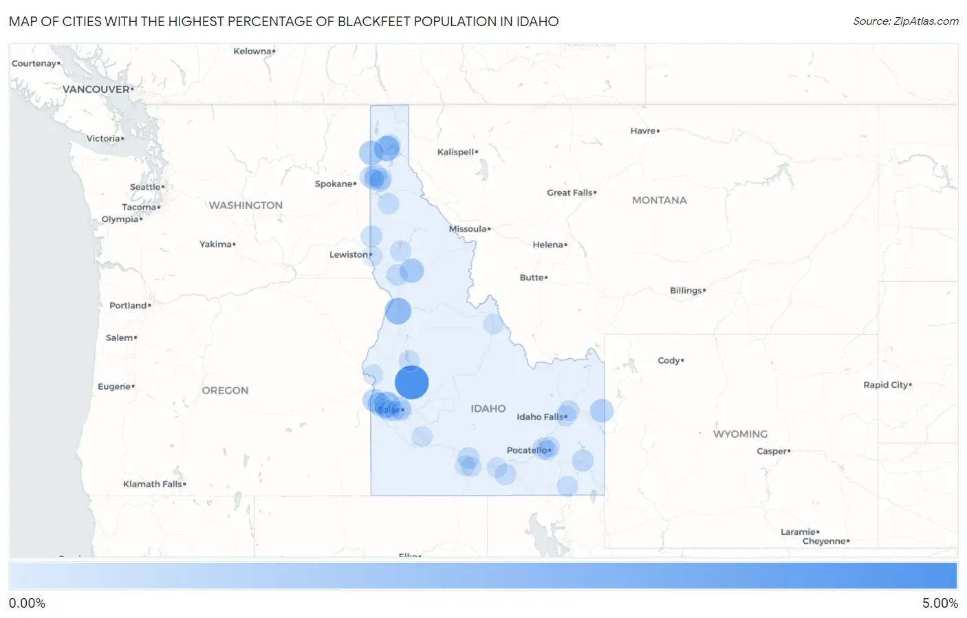 Cities with the Highest Percentage of Blackfeet Population in Idaho Map