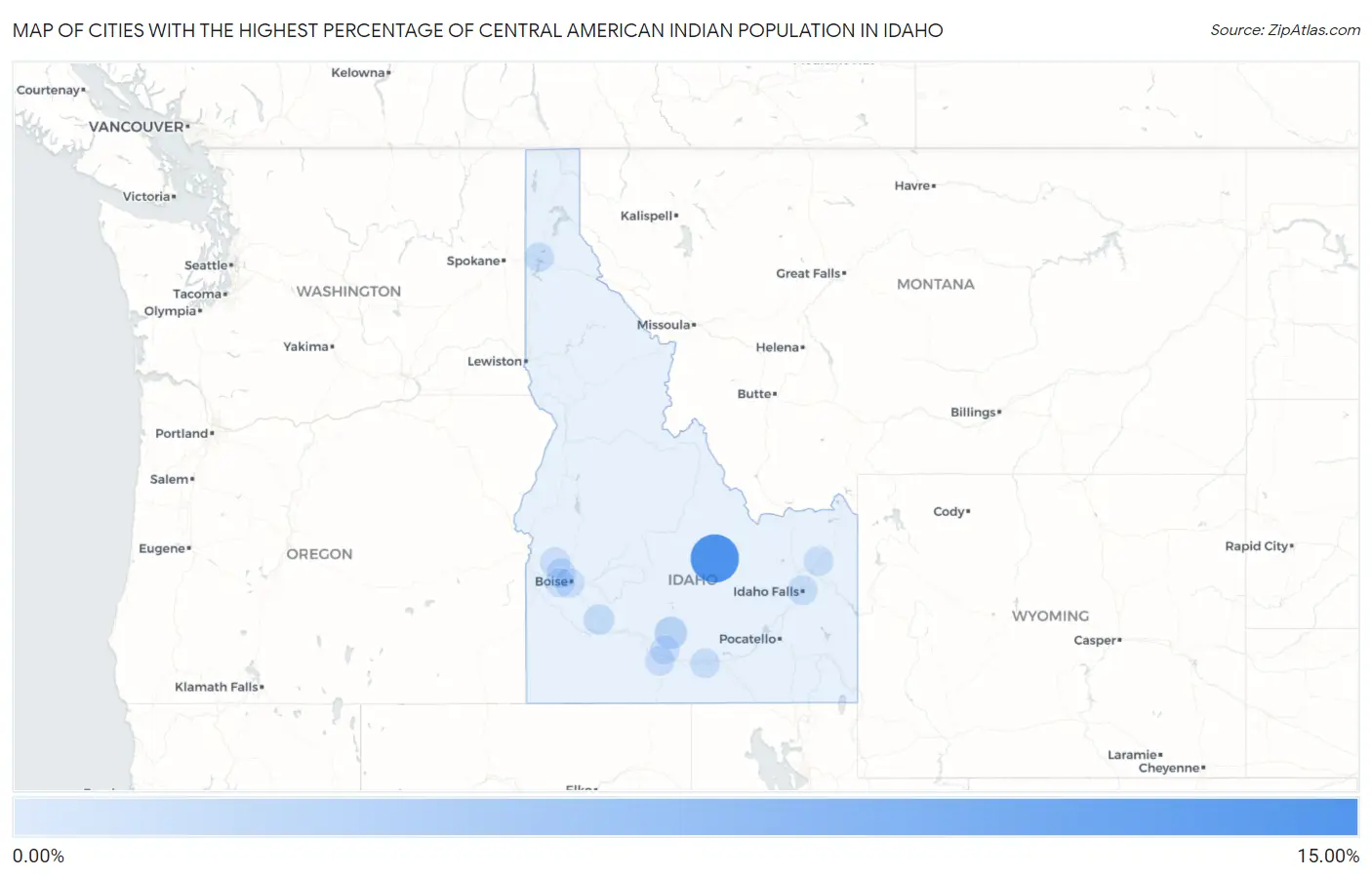 Cities with the Highest Percentage of Central American Indian Population in Idaho Map