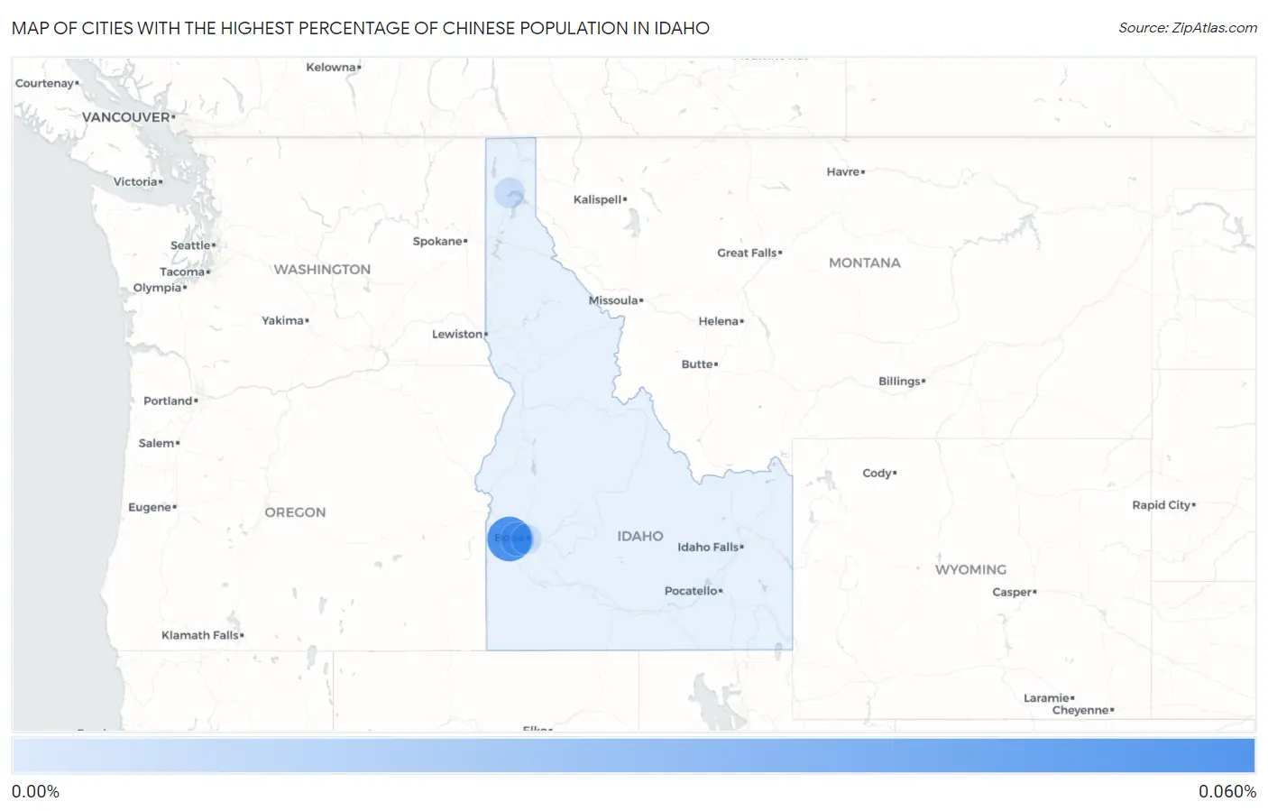 Cities with the Highest Percentage of Chinese Population in Idaho Map
