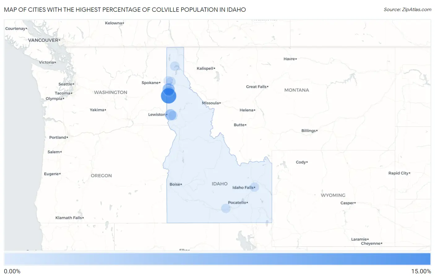 Cities with the Highest Percentage of Colville Population in Idaho Map