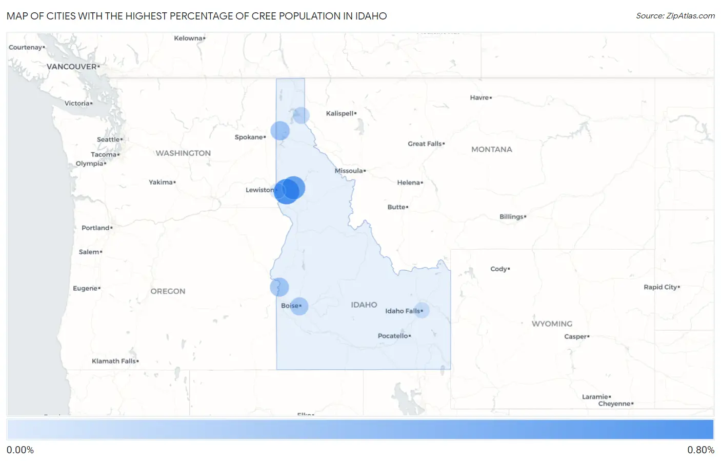 Cities with the Highest Percentage of Cree Population in Idaho Map