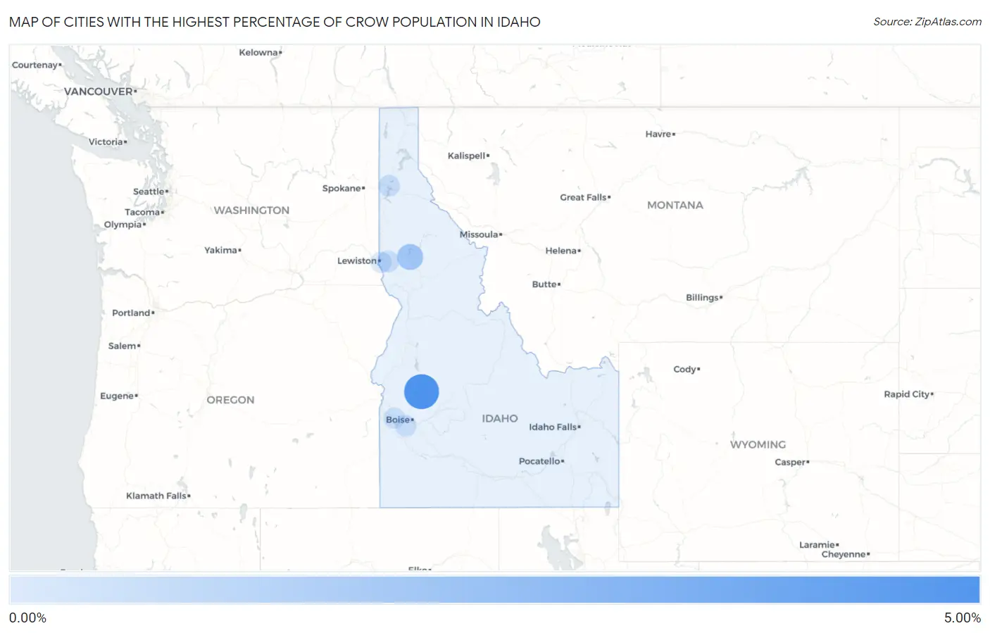 Cities with the Highest Percentage of Crow Population in Idaho Map