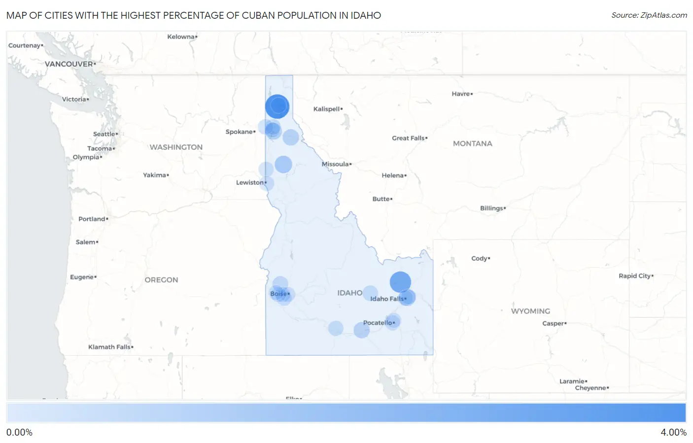Cities with the Highest Percentage of Cuban Population in Idaho Map