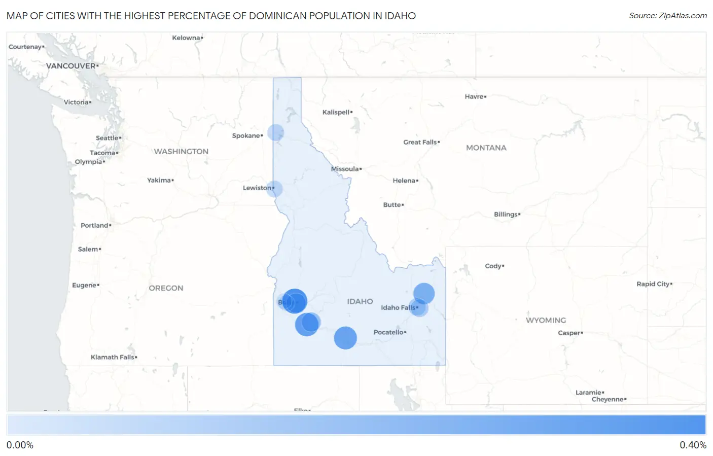 Cities with the Highest Percentage of Dominican Population in Idaho Map