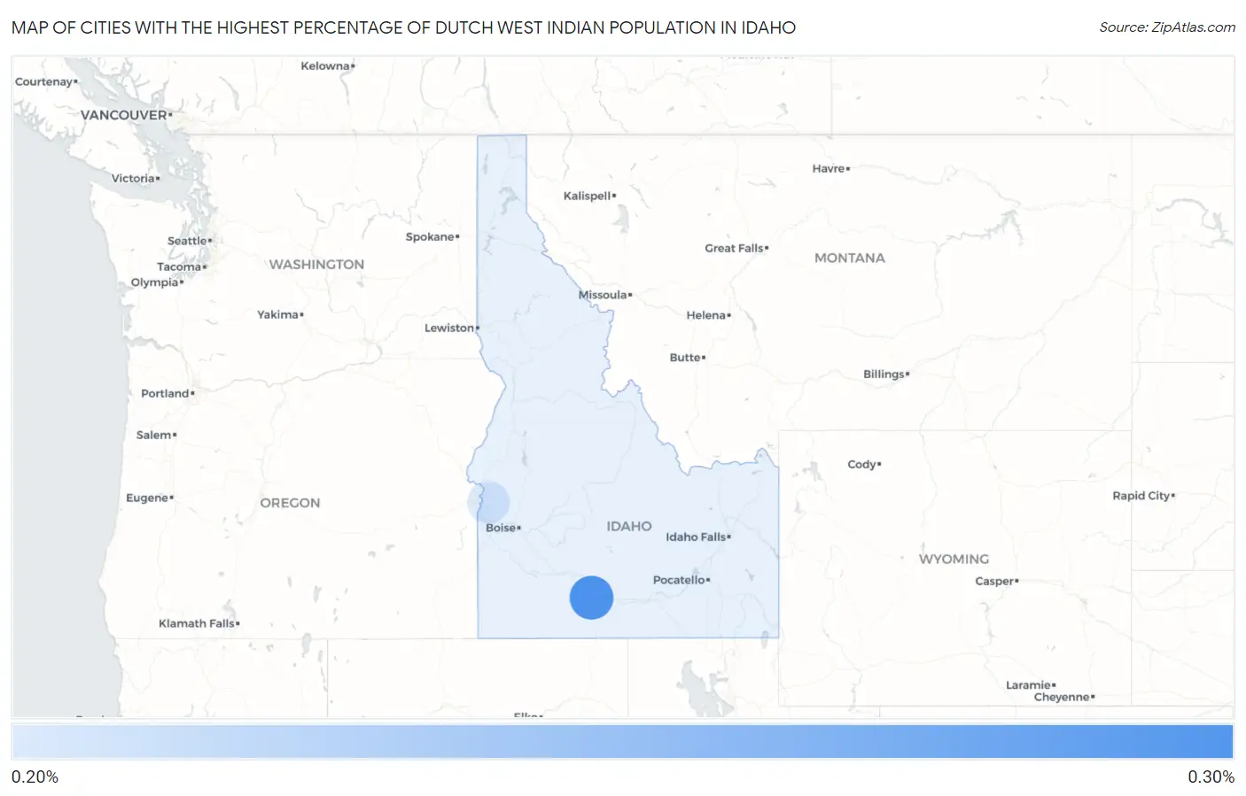 Cities with the Highest Percentage of Dutch West Indian Population in Idaho Map