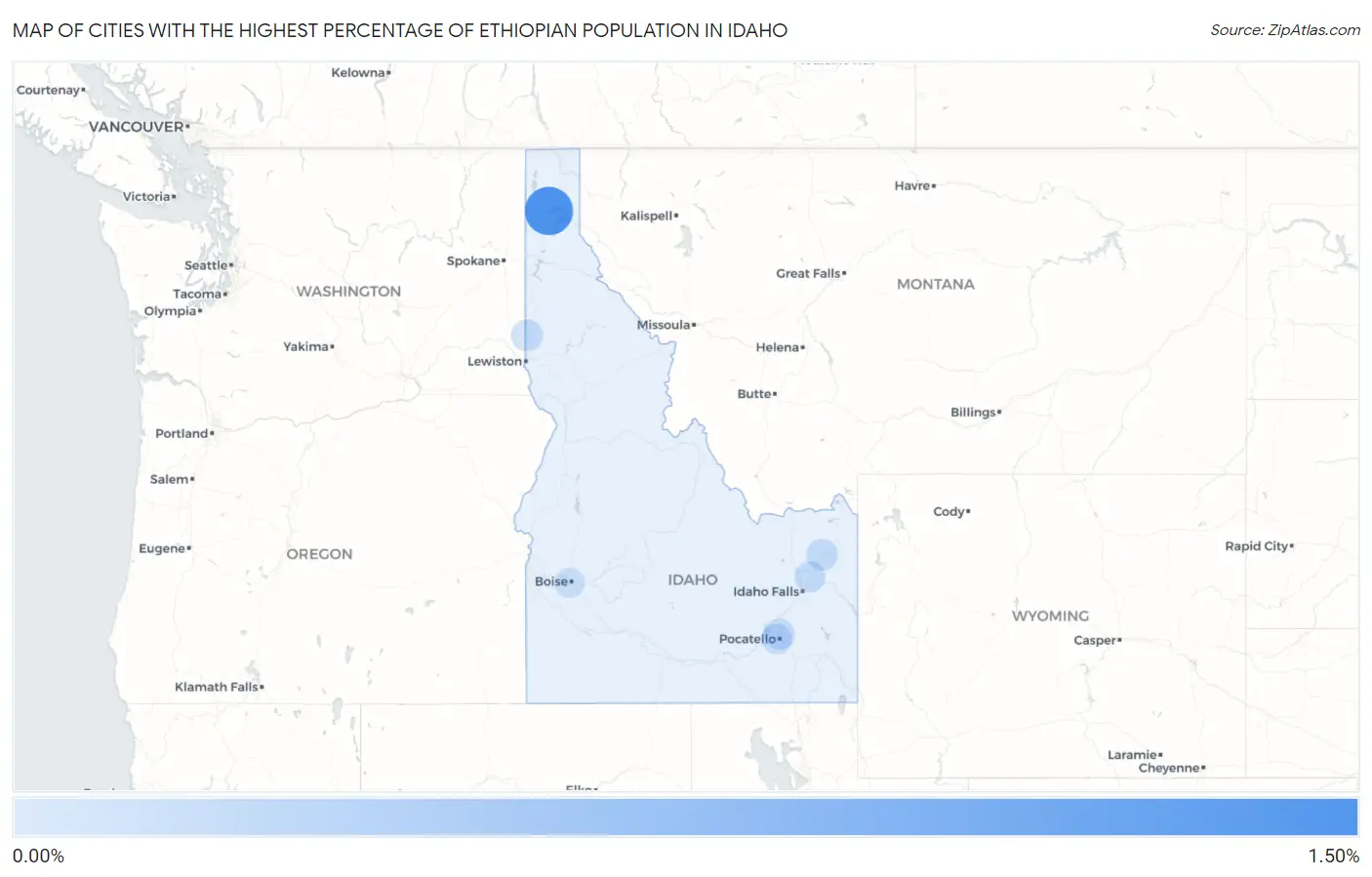 Cities with the Highest Percentage of Ethiopian Population in Idaho Map