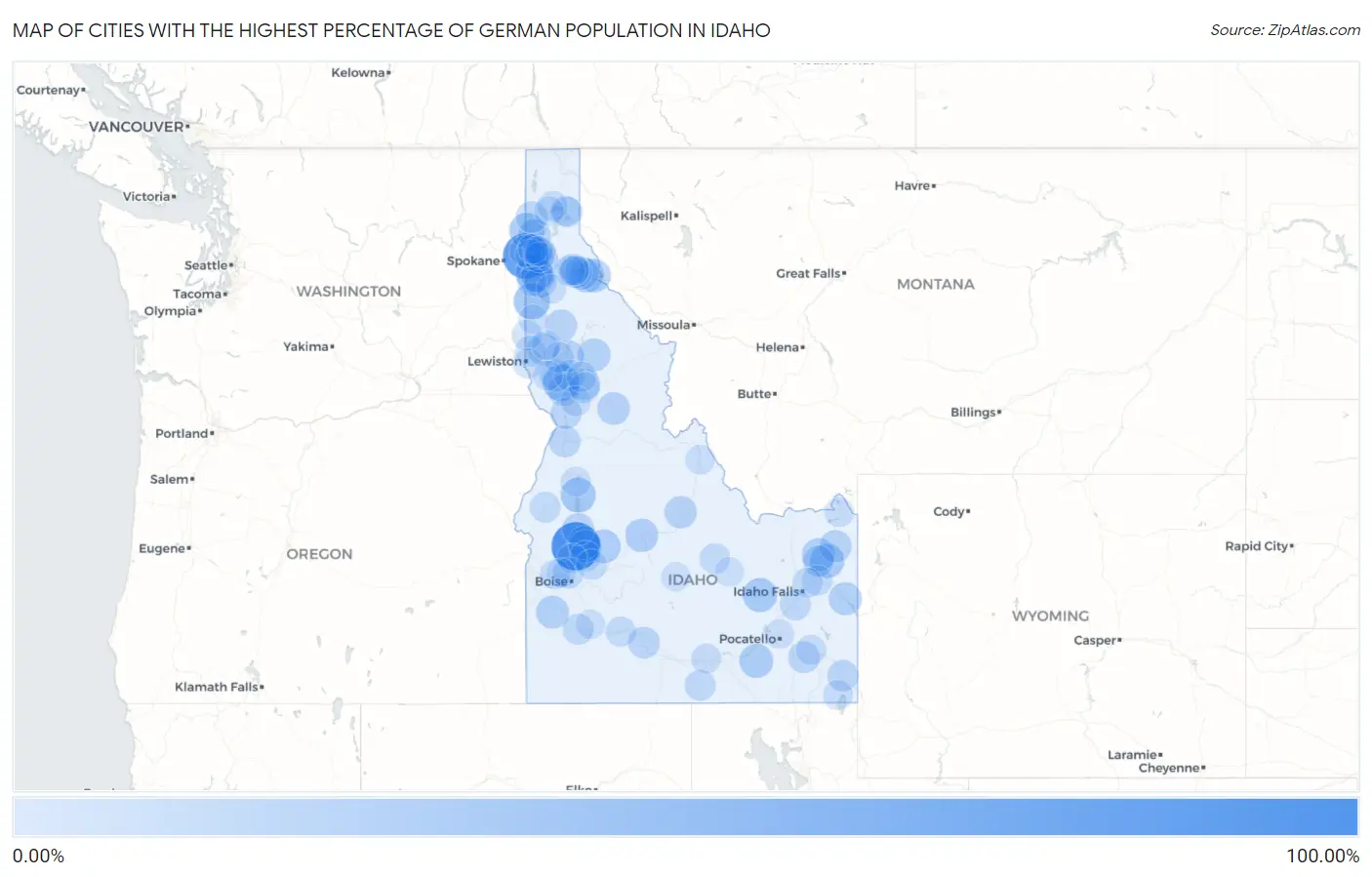 Cities with the Highest Percentage of German Population in Idaho Map
