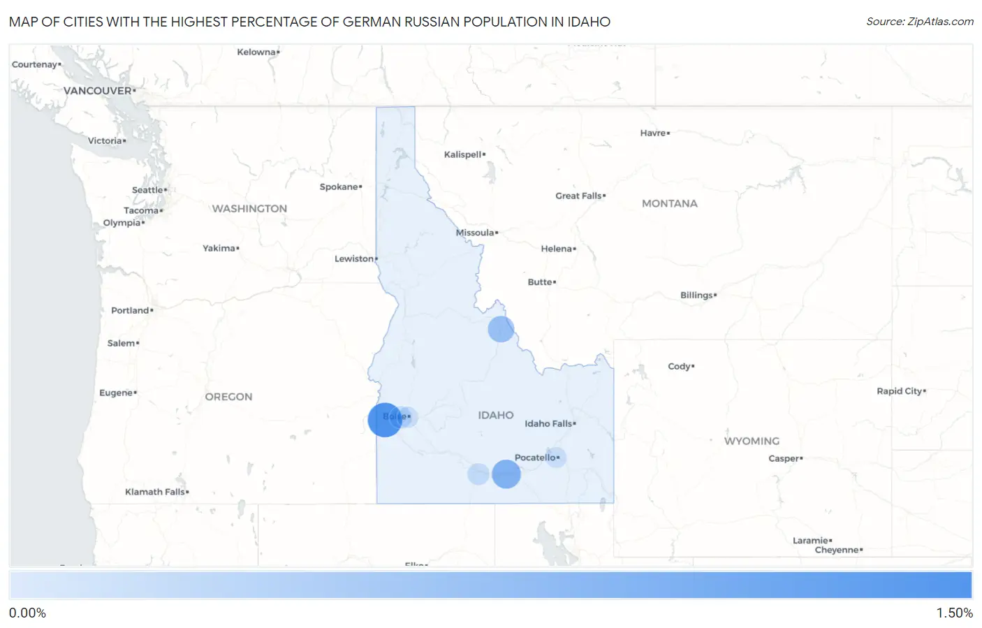 Cities with the Highest Percentage of German Russian Population in Idaho Map