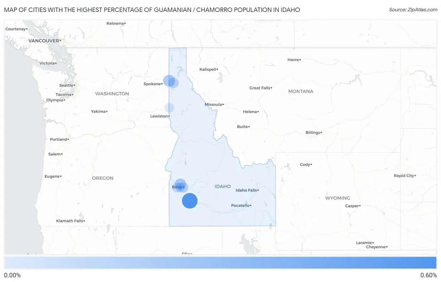 Cities with the Highest Percentage of Guamanian / Chamorro Population in Idaho Map