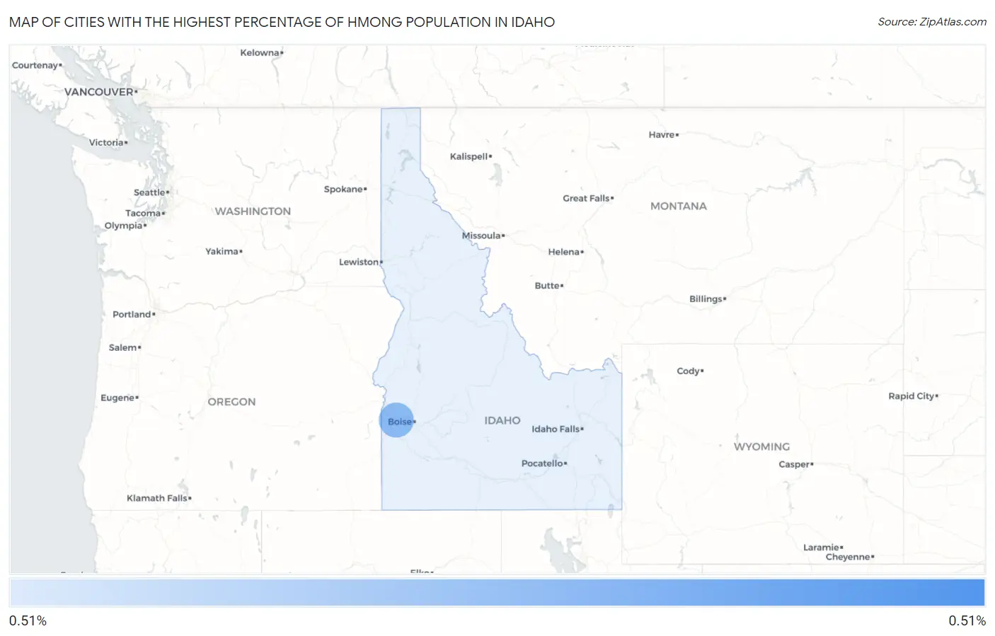 Cities with the Highest Percentage of Hmong Population in Idaho Map