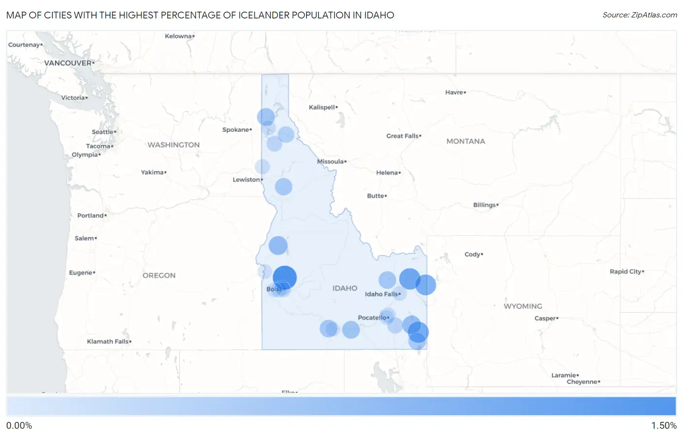 Cities with the Highest Percentage of Icelander Population in Idaho Map