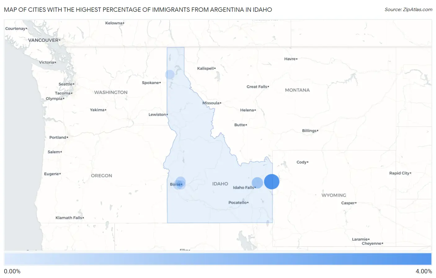 Cities with the Highest Percentage of Immigrants from Argentina in Idaho Map