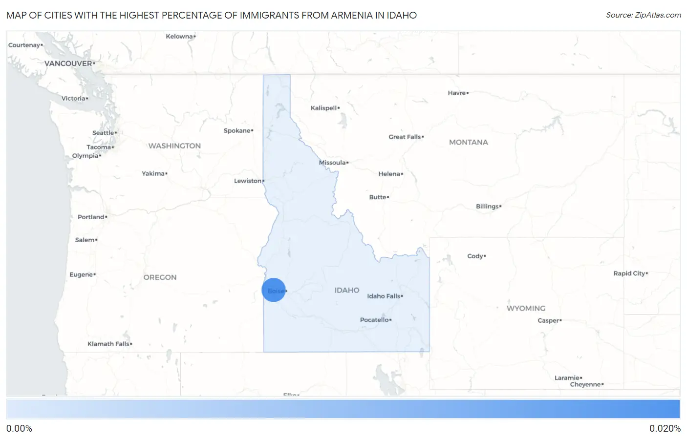 Cities with the Highest Percentage of Immigrants from Armenia in Idaho Map