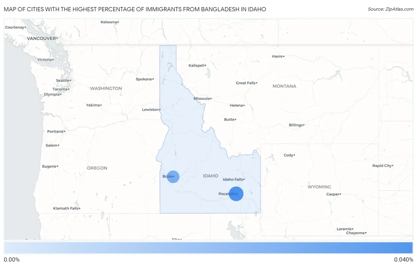 Cities with the Highest Percentage of Immigrants from Bangladesh in Idaho Map