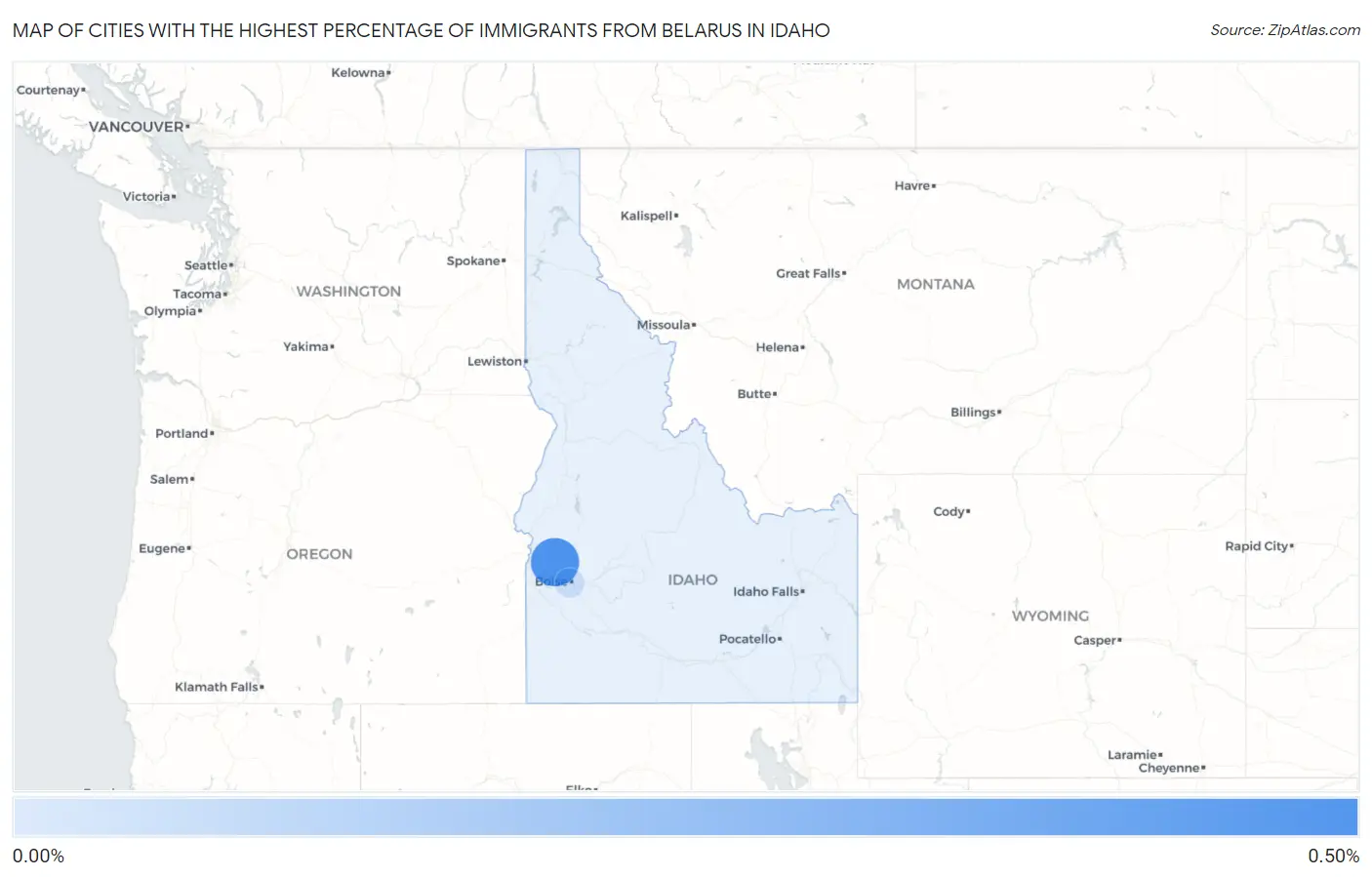 Cities with the Highest Percentage of Immigrants from Belarus in Idaho Map