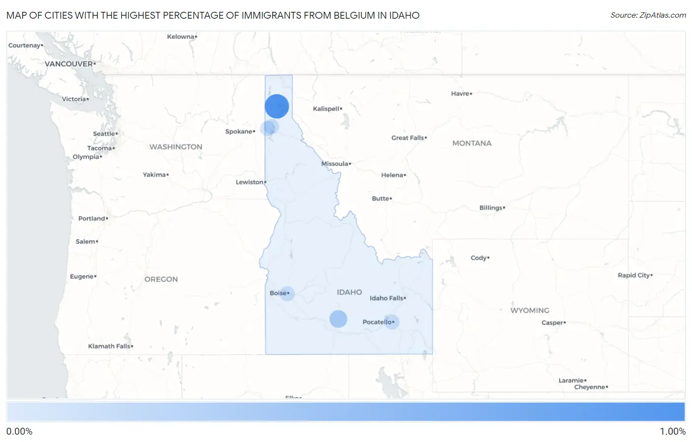 Cities with the Highest Percentage of Immigrants from Belgium in Idaho Map