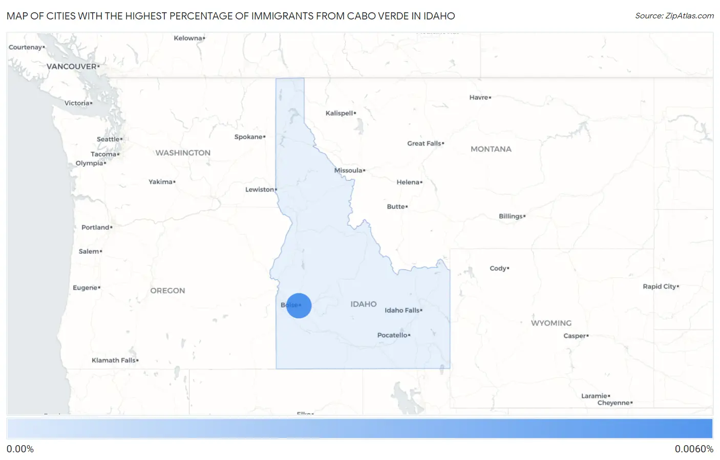 Cities with the Highest Percentage of Immigrants from Cabo Verde in Idaho Map