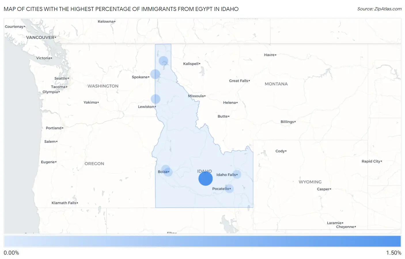 Cities with the Highest Percentage of Immigrants from Egypt in Idaho Map