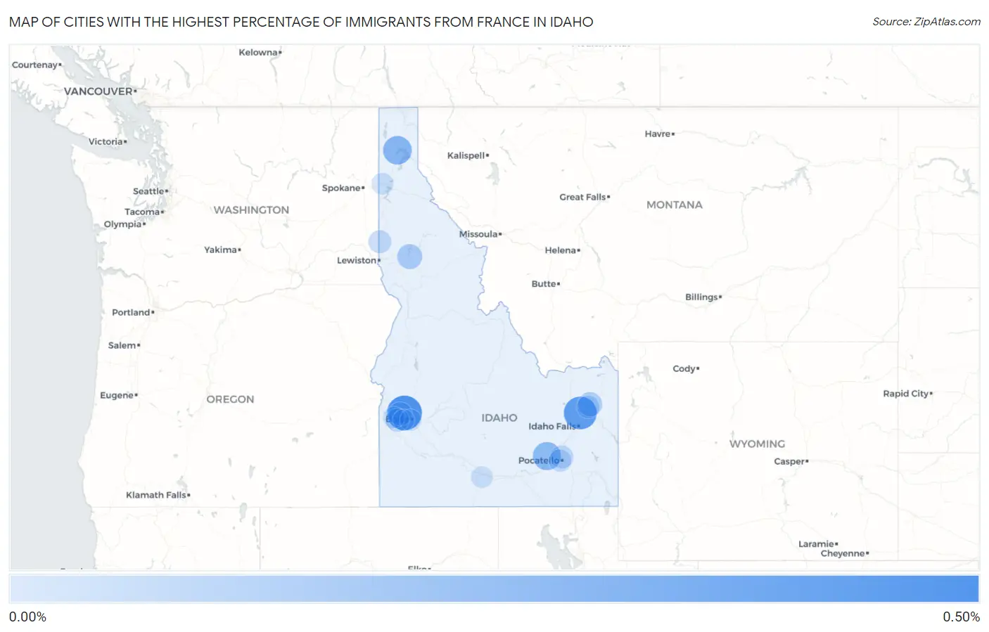Cities with the Highest Percentage of Immigrants from France in Idaho Map