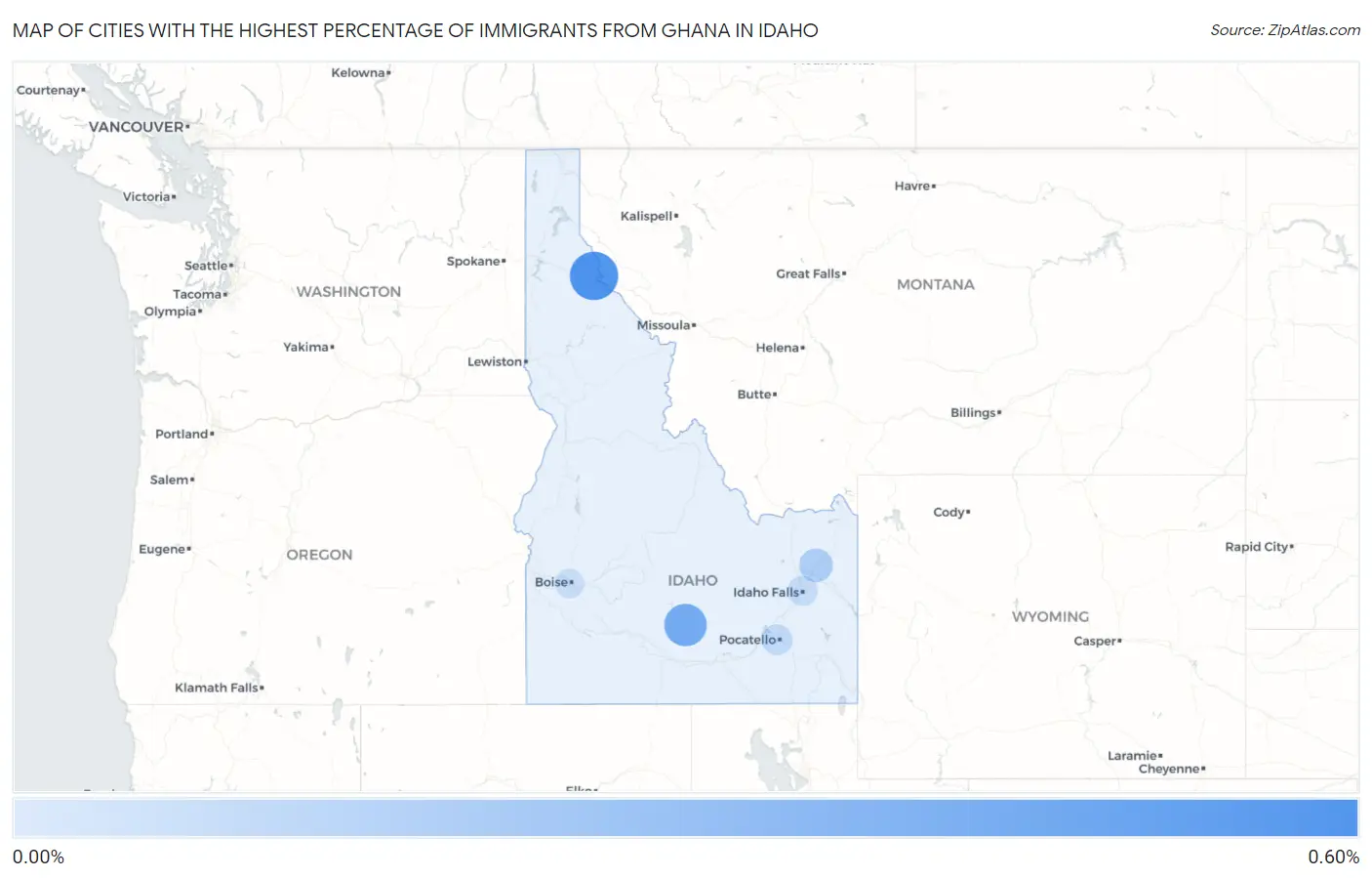 Cities with the Highest Percentage of Immigrants from Ghana in Idaho Map