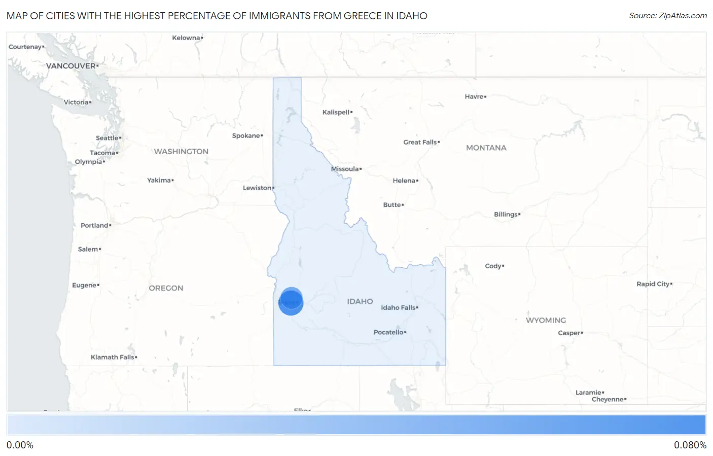 Cities with the Highest Percentage of Immigrants from Greece in Idaho Map
