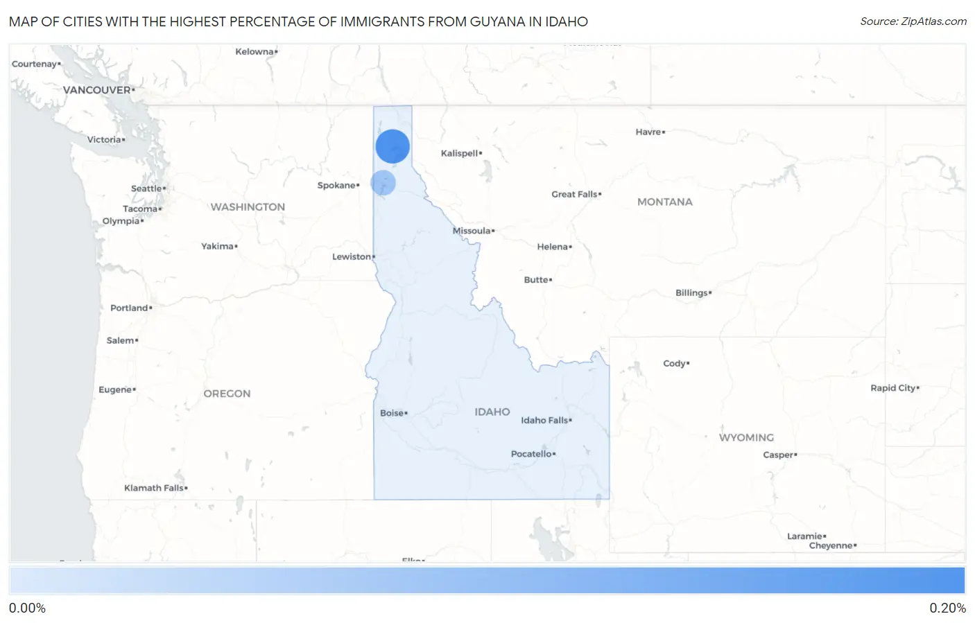 Cities with the Highest Percentage of Immigrants from Guyana in Idaho Map