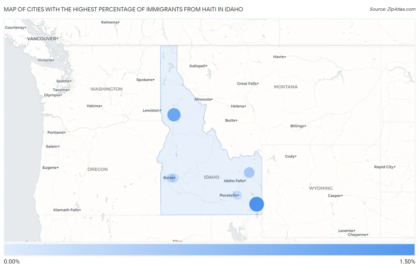 Cities with the Highest Percentage of Immigrants from Haiti in Idaho Map