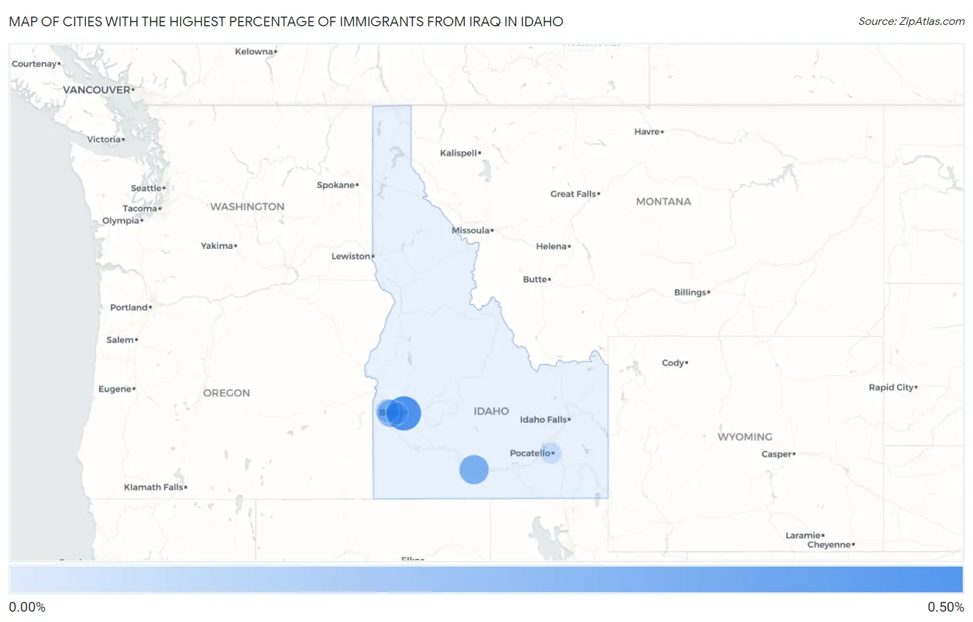 Cities with the Highest Percentage of Immigrants from Iraq in Idaho Map