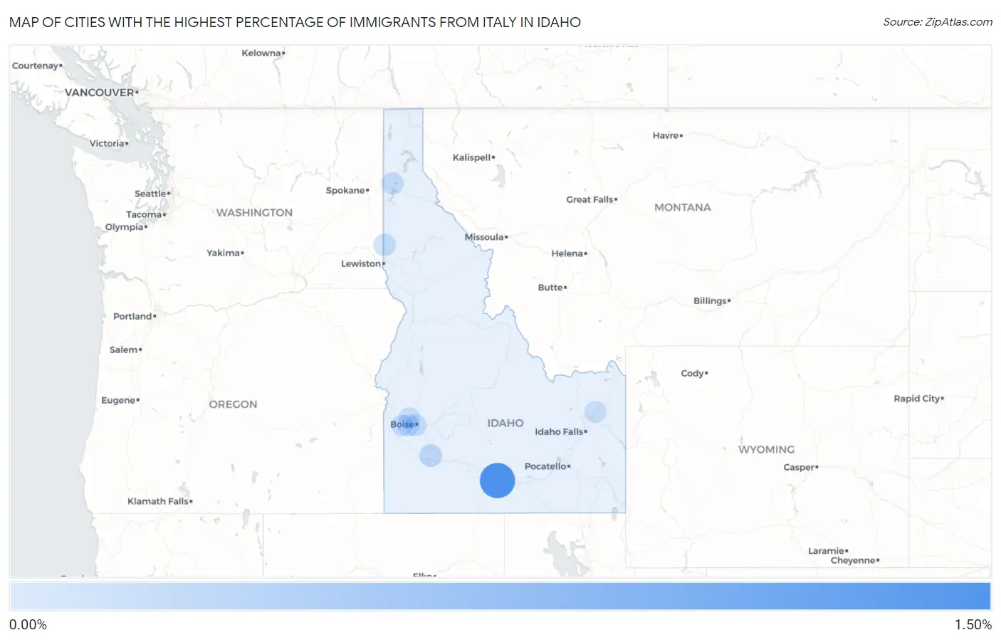 Cities with the Highest Percentage of Immigrants from Italy in Idaho Map