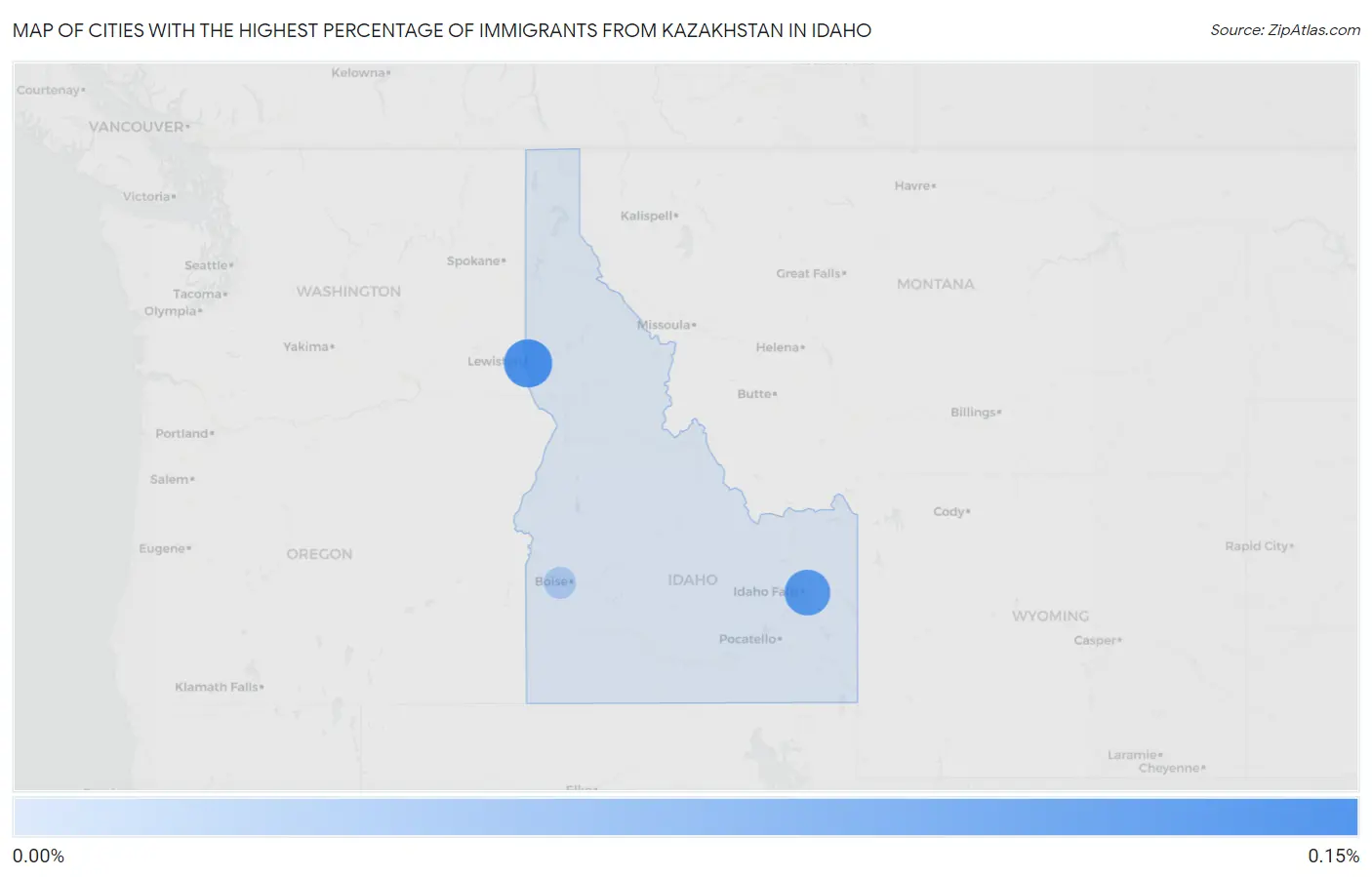 Cities with the Highest Percentage of Immigrants from Kazakhstan in Idaho Map