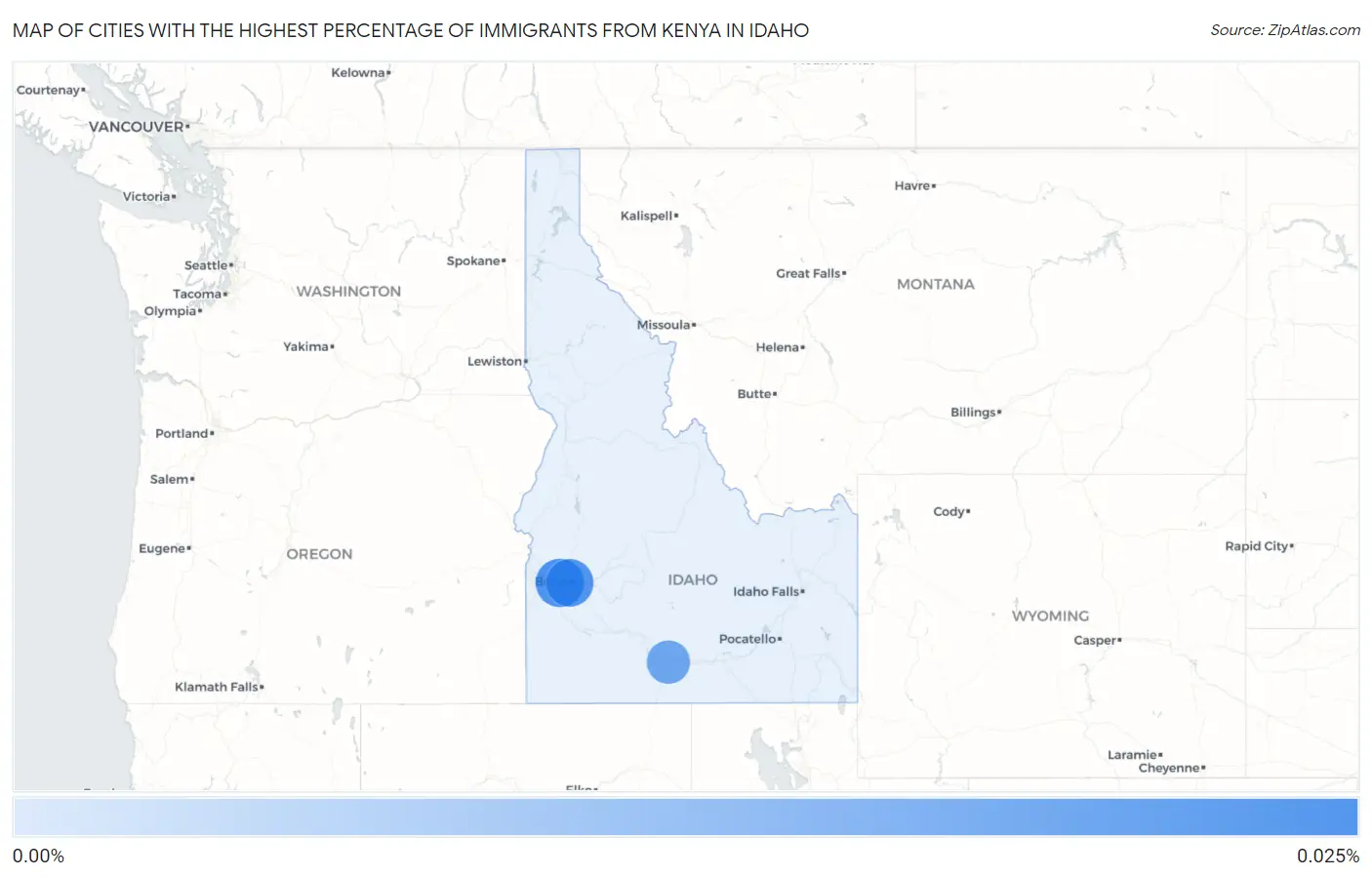 Cities with the Highest Percentage of Immigrants from Kenya in Idaho Map