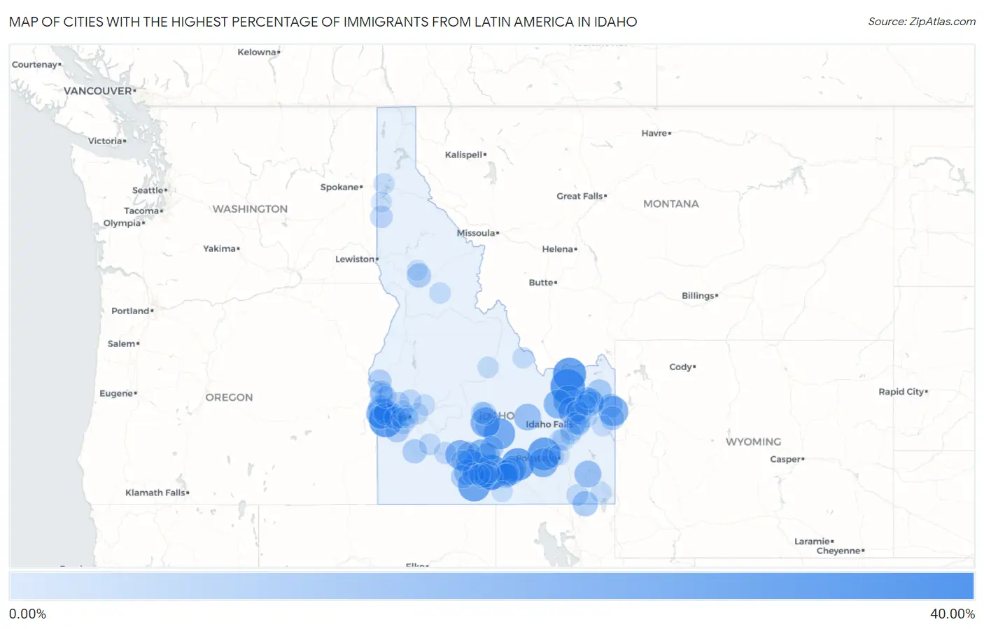 Cities with the Highest Percentage of Immigrants from Latin America in Idaho Map