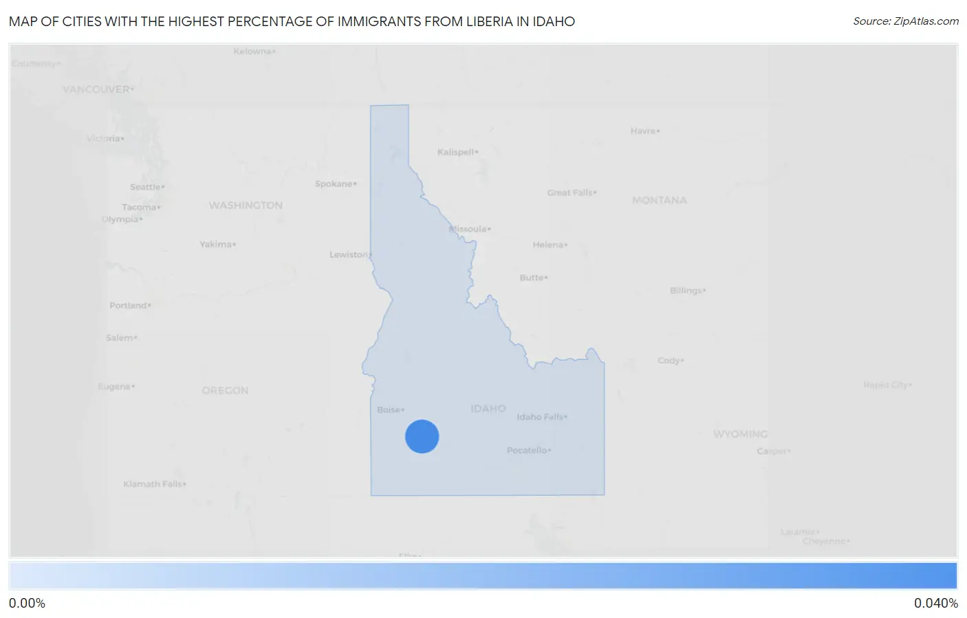 Cities with the Highest Percentage of Immigrants from Liberia in Idaho Map