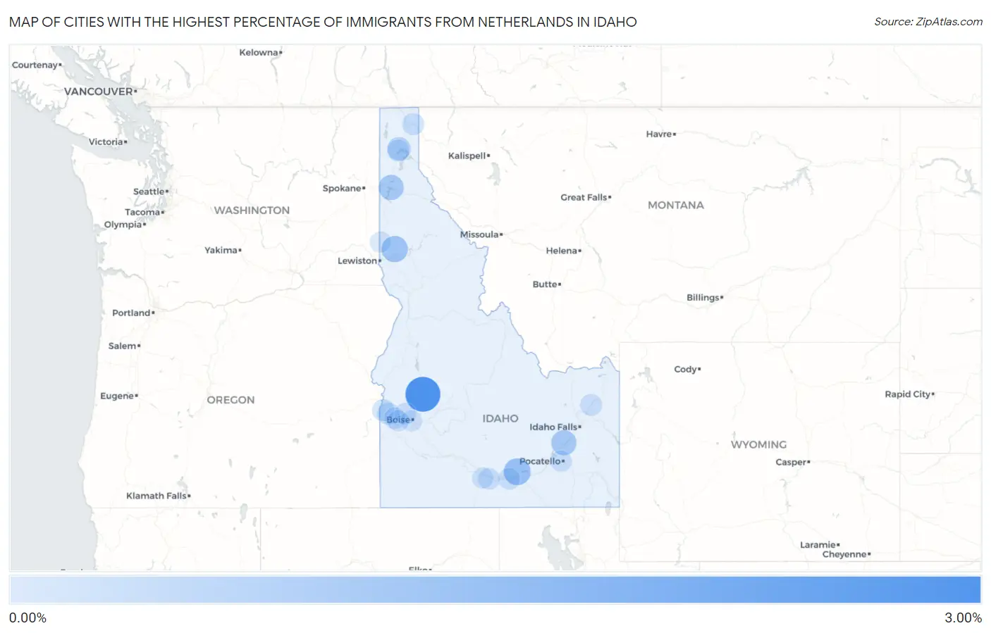 Cities with the Highest Percentage of Immigrants from Netherlands in Idaho Map