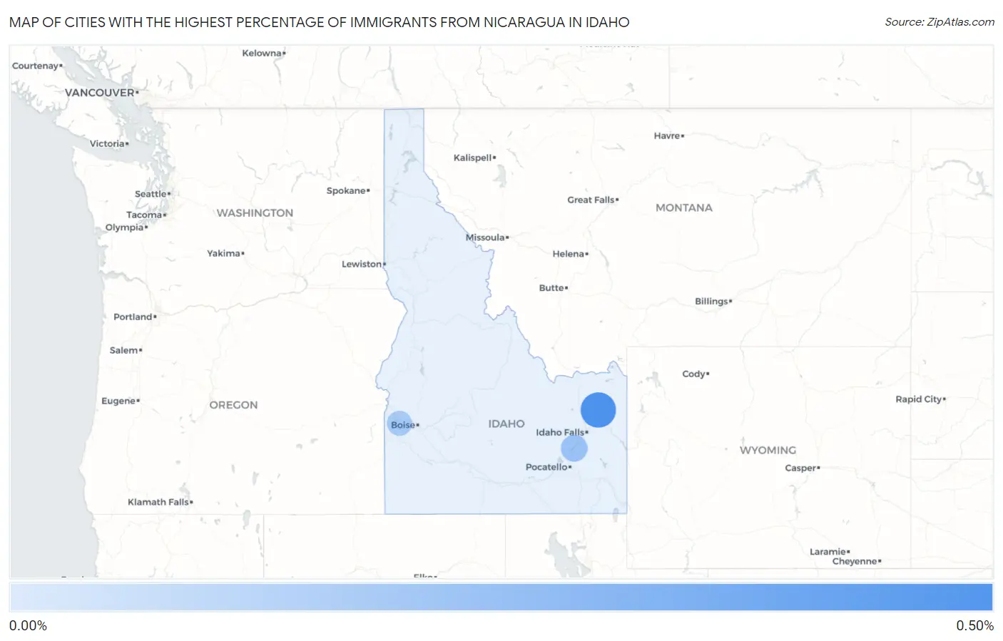 Cities with the Highest Percentage of Immigrants from Nicaragua in Idaho Map