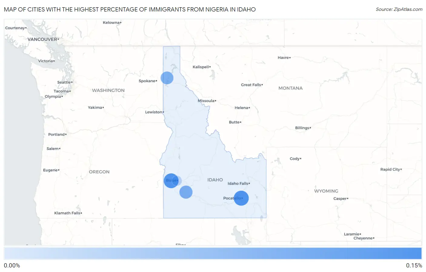 Cities with the Highest Percentage of Immigrants from Nigeria in Idaho Map