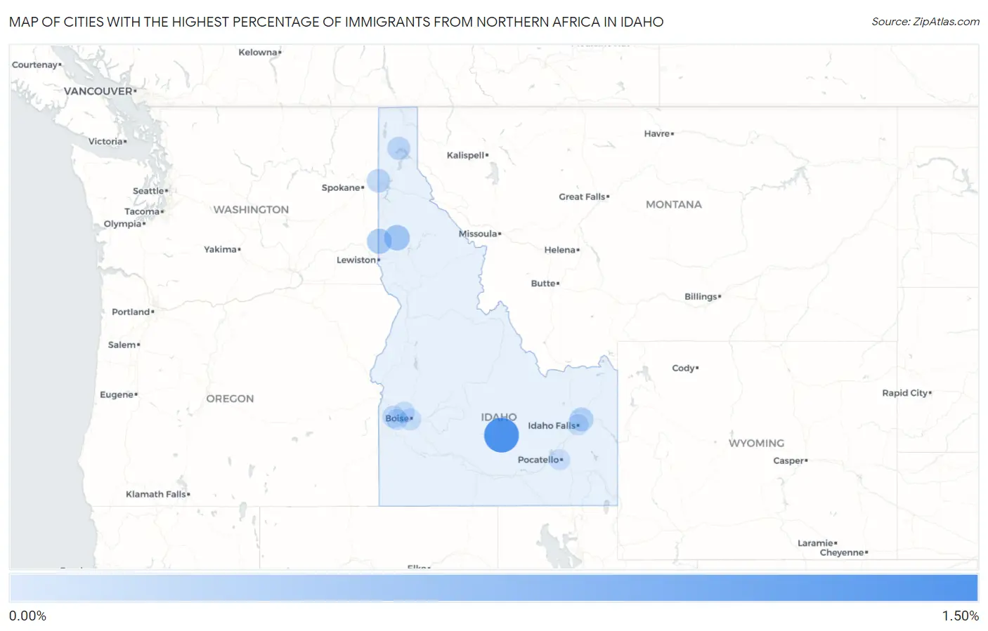 Cities with the Highest Percentage of Immigrants from Northern Africa in Idaho Map