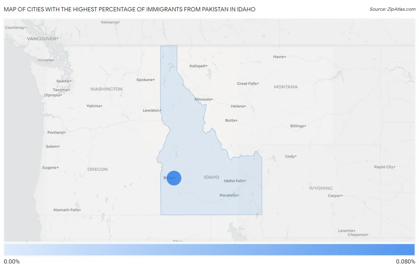 Cities with the Highest Percentage of Immigrants from Pakistan in Idaho Map