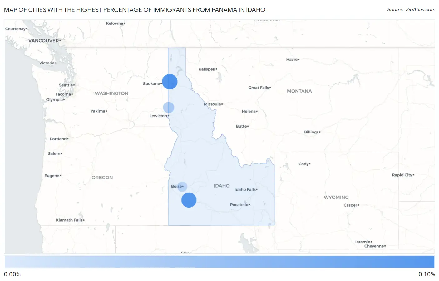 Cities with the Highest Percentage of Immigrants from Panama in Idaho Map