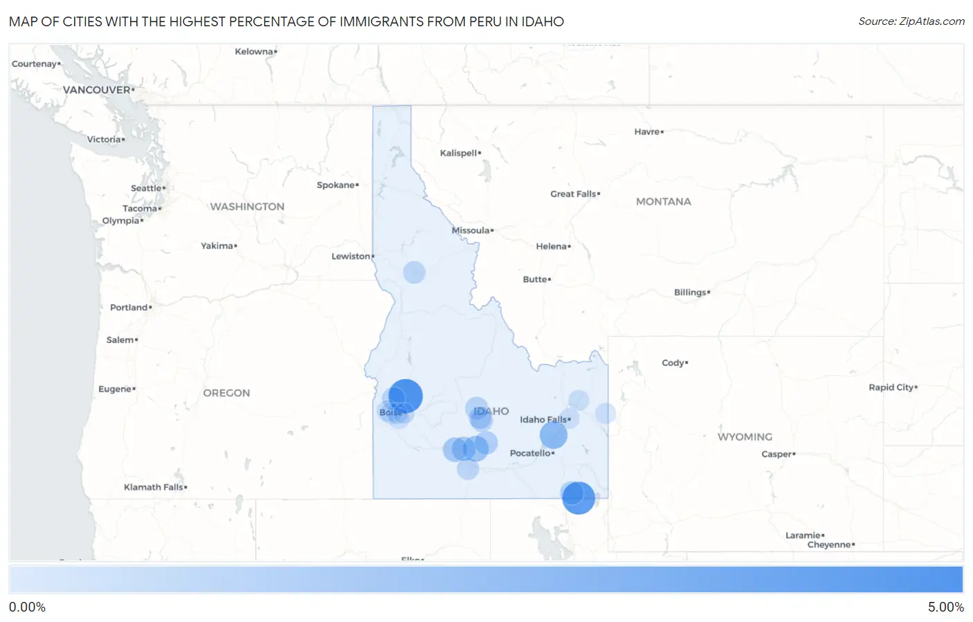 Cities with the Highest Percentage of Immigrants from Peru in Idaho Map