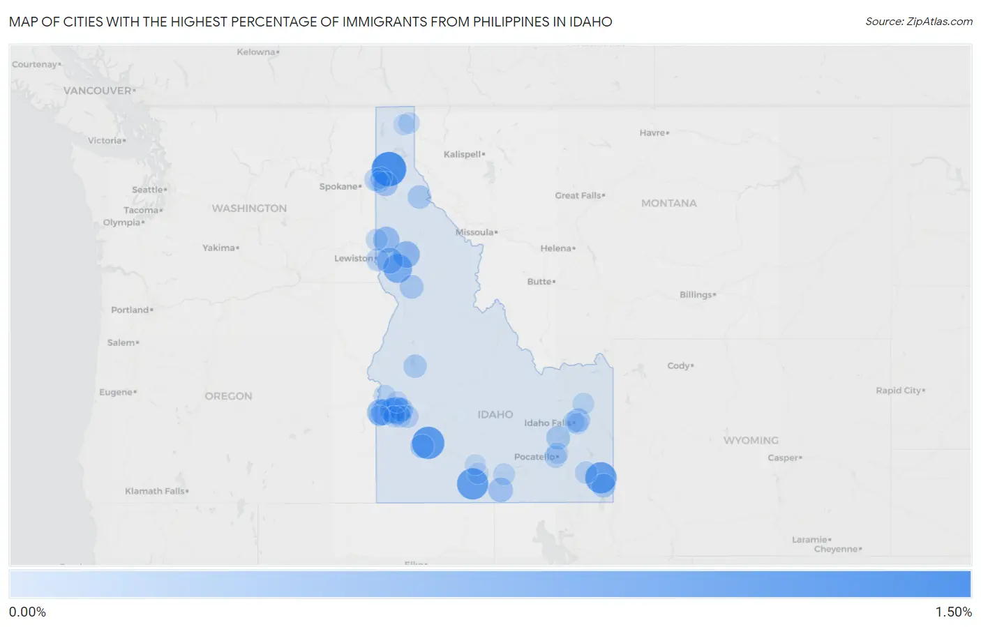 Cities with the Highest Percentage of Immigrants from Philippines in Idaho Map