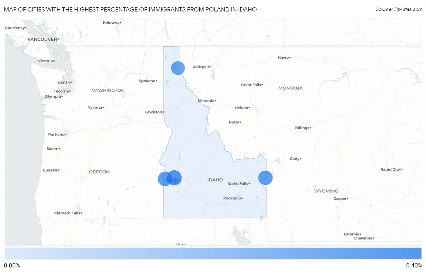 Cities with the Highest Percentage of Immigrants from Poland in Idaho Map