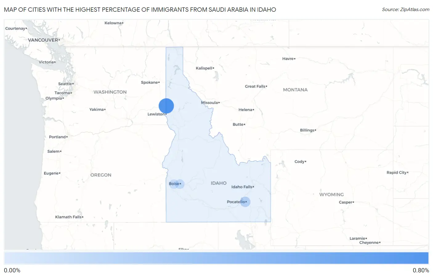 Cities with the Highest Percentage of Immigrants from Saudi Arabia in Idaho Map