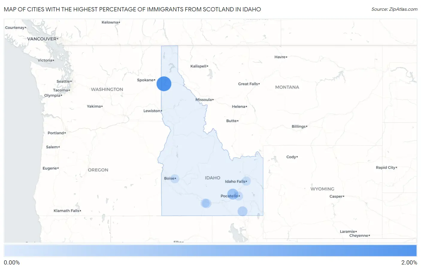 Cities with the Highest Percentage of Immigrants from Scotland in Idaho Map