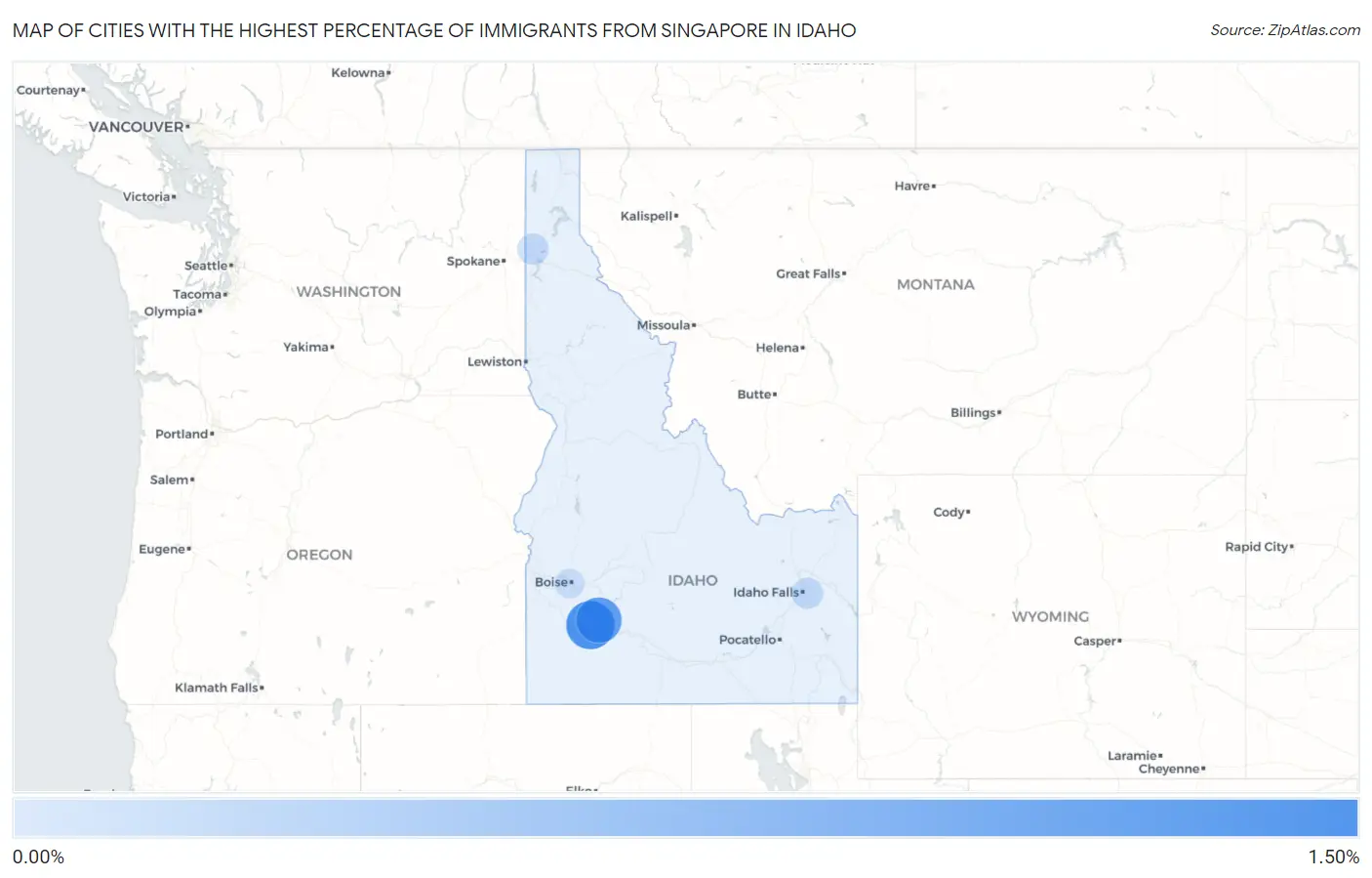 Cities with the Highest Percentage of Immigrants from Singapore in Idaho Map