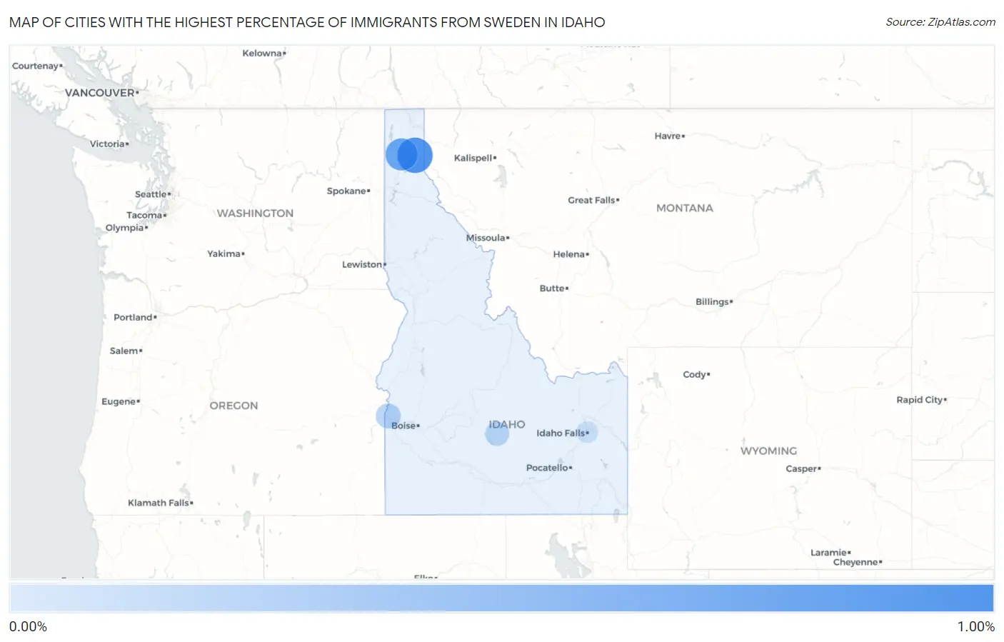 Cities with the Highest Percentage of Immigrants from Sweden in Idaho Map