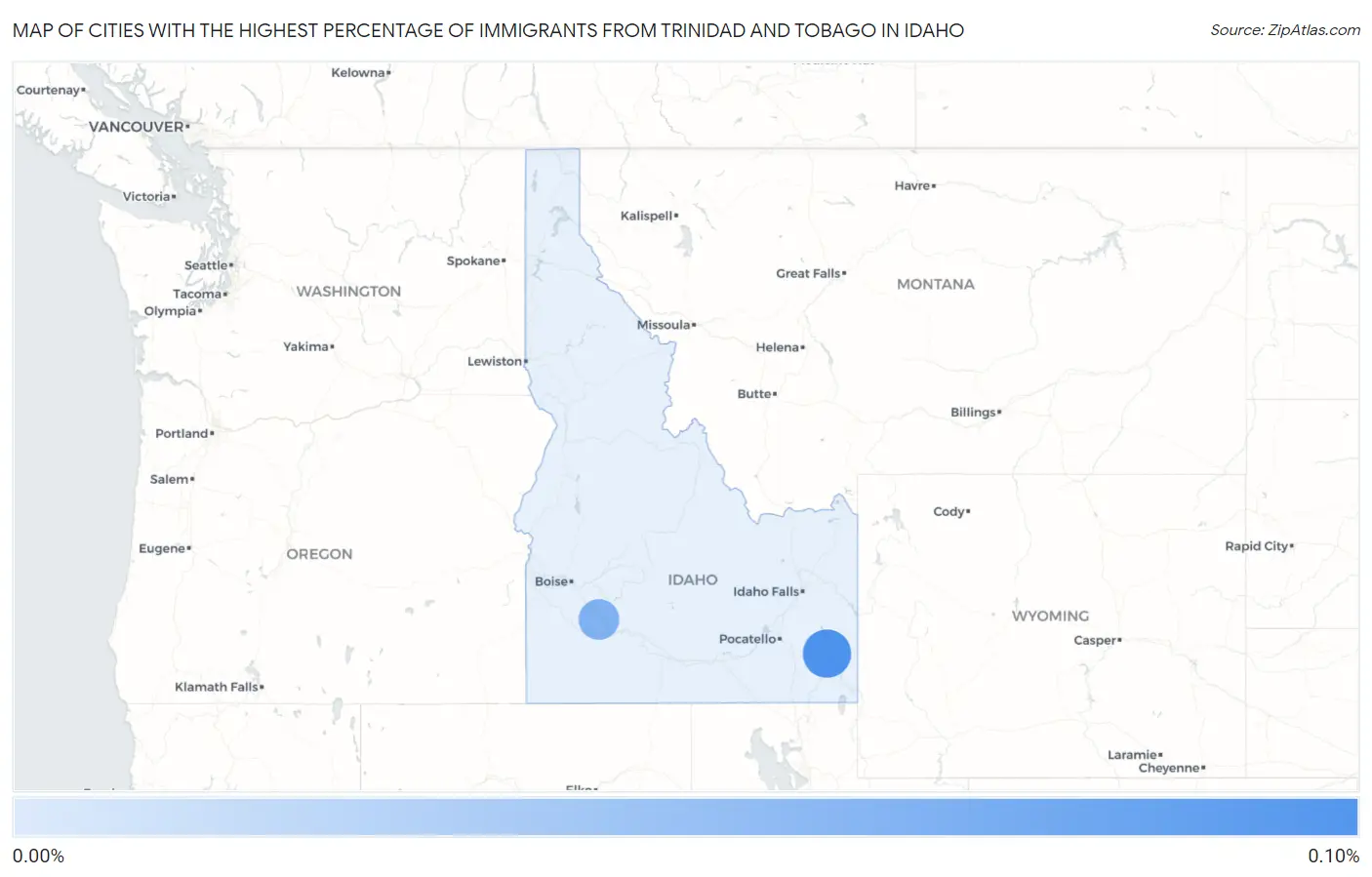 Cities with the Highest Percentage of Immigrants from Trinidad and Tobago in Idaho Map